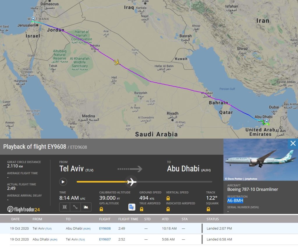 FlightRadar24 Voo 787-10 Greenliner Etihad Israel