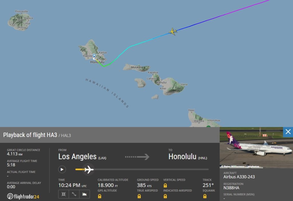 FlightRadar24 Voo Hawaiian A330 Confusão a Bordo