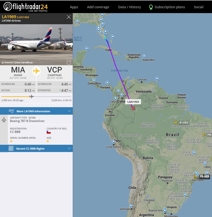 FlightRadar24 Voo 787-8 LATAM Viracopos