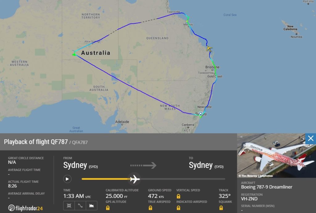 FlightRadar24 Voo Panorâmico Qantas Austrália