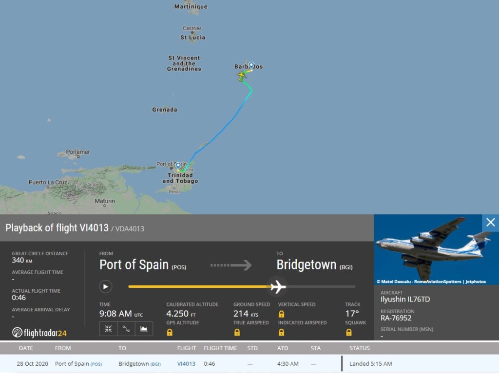 FlightRadar24 Voo IL-76 Barbados