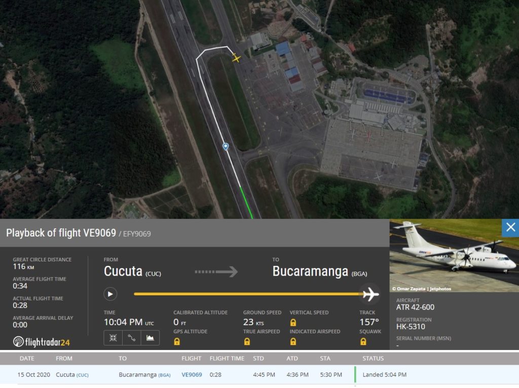 FlightRadar24 Voo easyfly incidente Bucaramanga