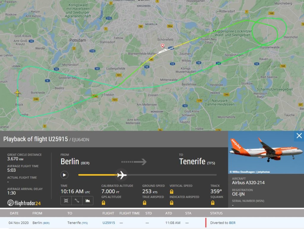 FlightRadar24 Voo A320 EasyJet Colisão Pássaro Berlim