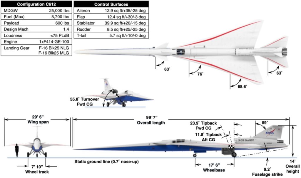 NASA Avião X-59 Quiet QueSST Supersônico Silencioso Specifications
