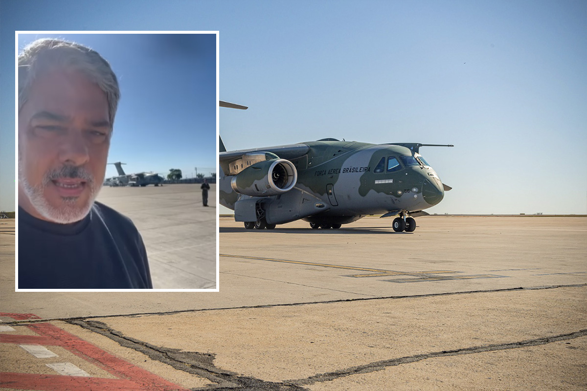 William Bonner flies on a KC-390 to present television news and Globo promises a donation equal to the cost of the flight