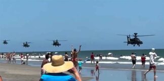 Milícia americana retira suspensão de pilotos de helicóptero Apache que realizaram voo rasante sobre praia